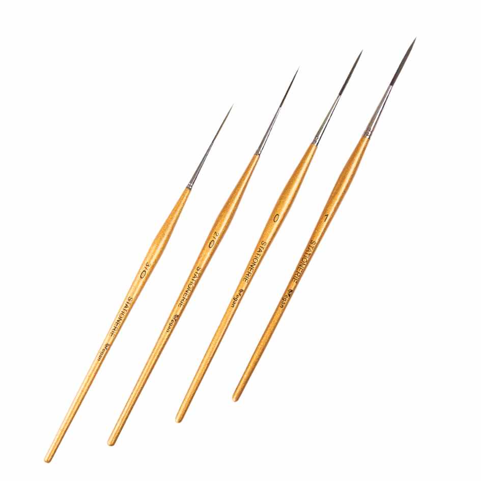 Stationerie Signature Synthetic Handmade Long Bristle Liner Set Of 4 Gold Edition (Premium Oval Handles)