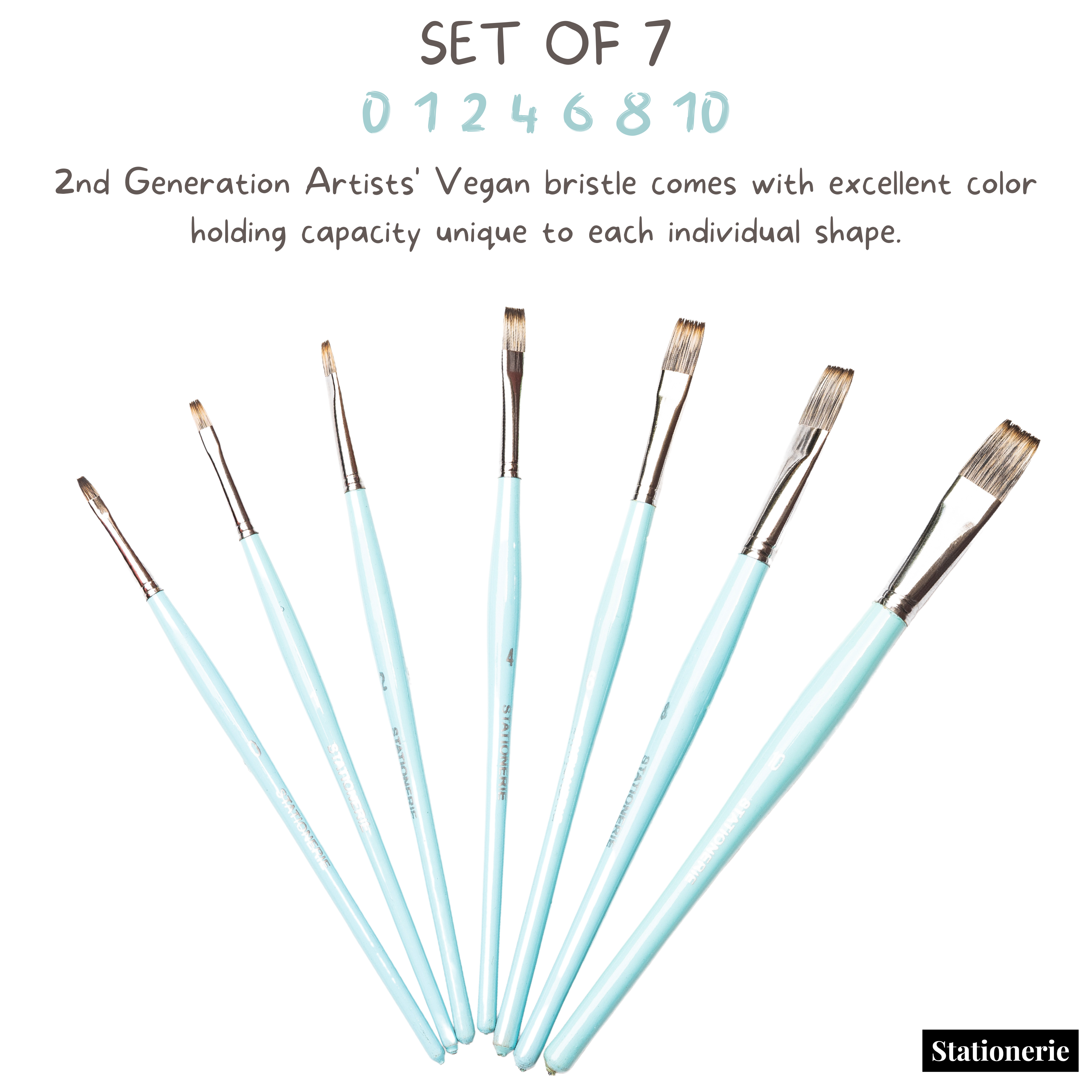 STATIONERIE FLAT BRUSH SET 7 (2ND GEN AQUASYNC VEGAN BRISTLE, OVAL HANDLES) Icy Blue Edition