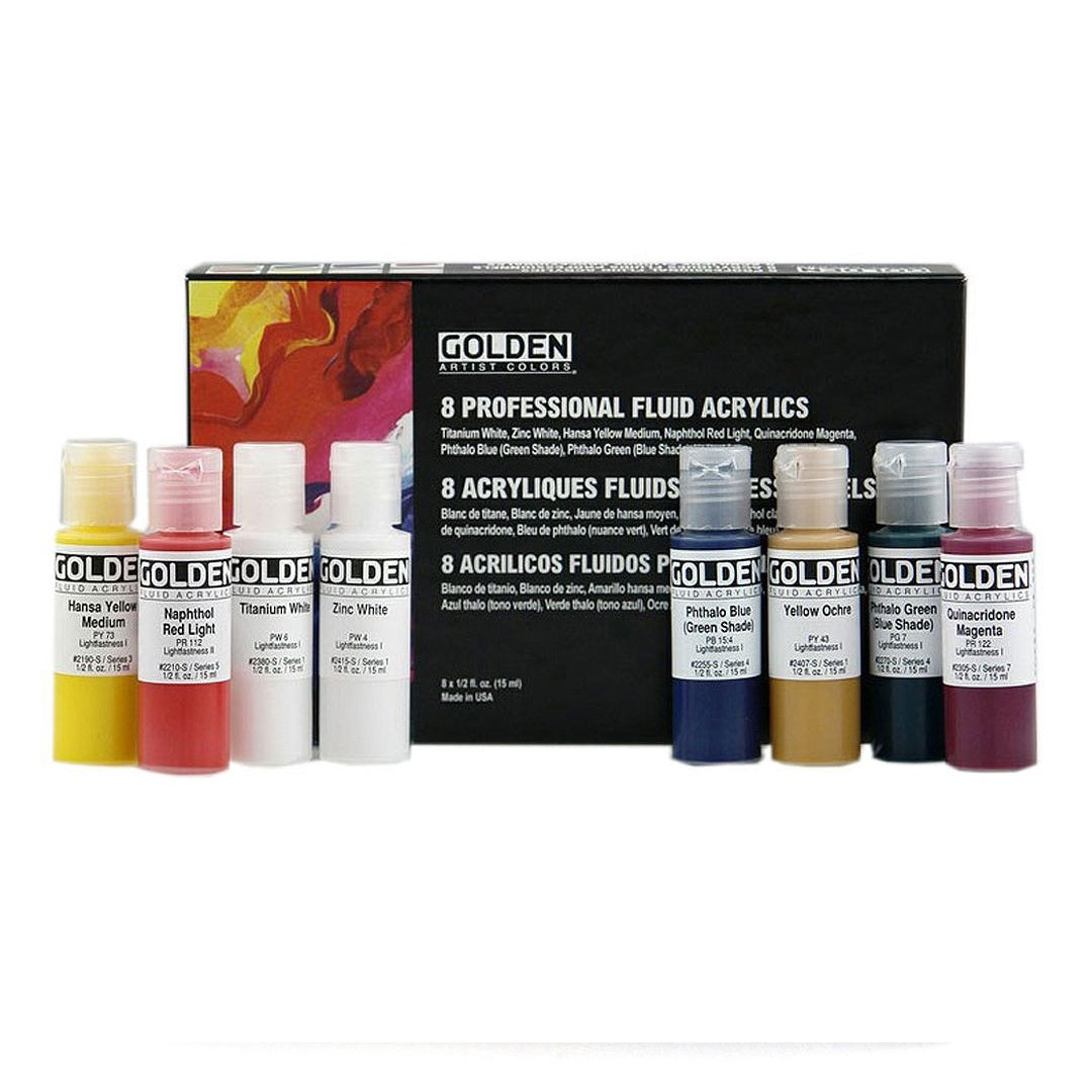 GOLDEN Fluid Acrylic Professional Paint Set of 8