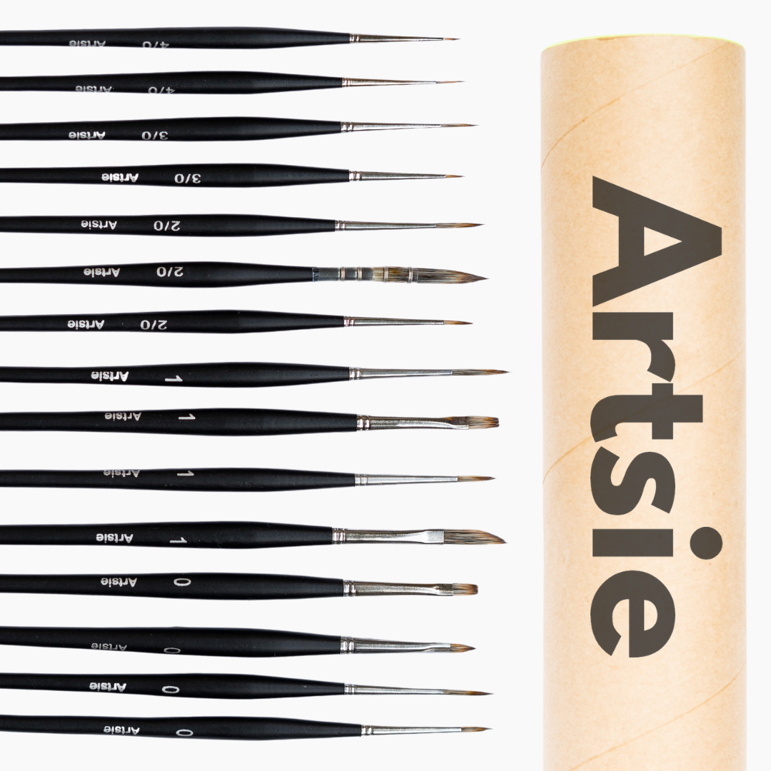 Stationerie Vegan Handmade Mini Detailer, Miniature, Liner, Miniliners Brush Set of 15 Vegan , Handmade, Artists' Quality with Brush Holder for Professional Artist Premium Handmade Paintbrush Set