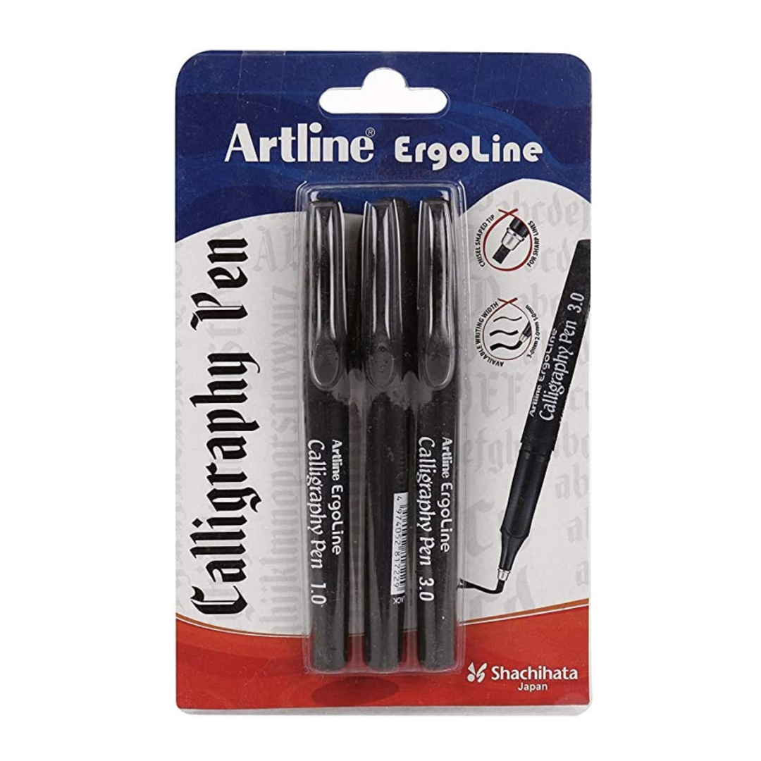 Artline Ergoline Calligraphy Pen Black (1.0, 2.0, 3.0) mm Tip Pack