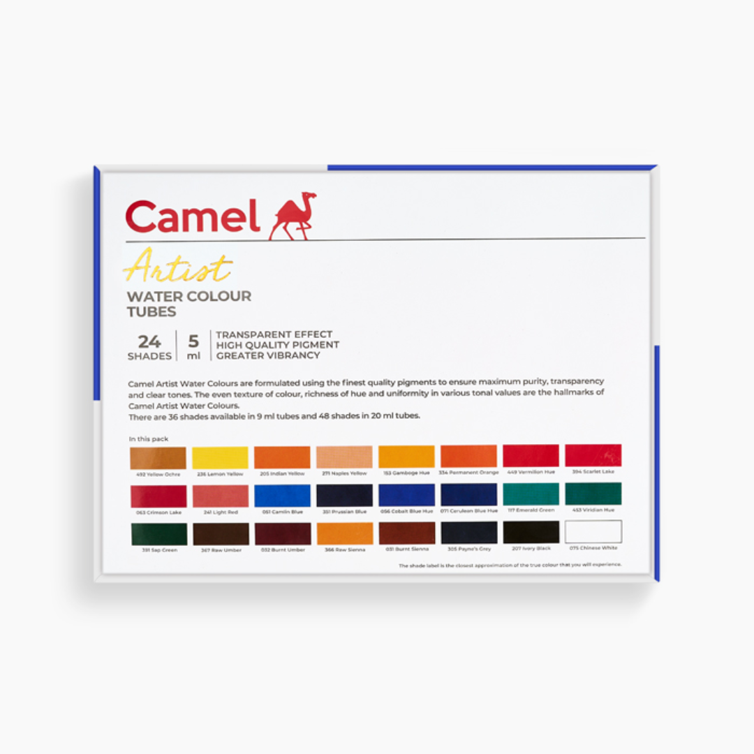 Camel  Artist  Water  Colours  Assorted  pack  of  tubes,  24  shades  in  5  ml