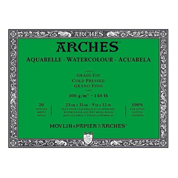 Arches Watercolour Cold Pressed 20 Sheets (4 cut edges) Block (GSM 300, Size 23 cm x 31 cm)