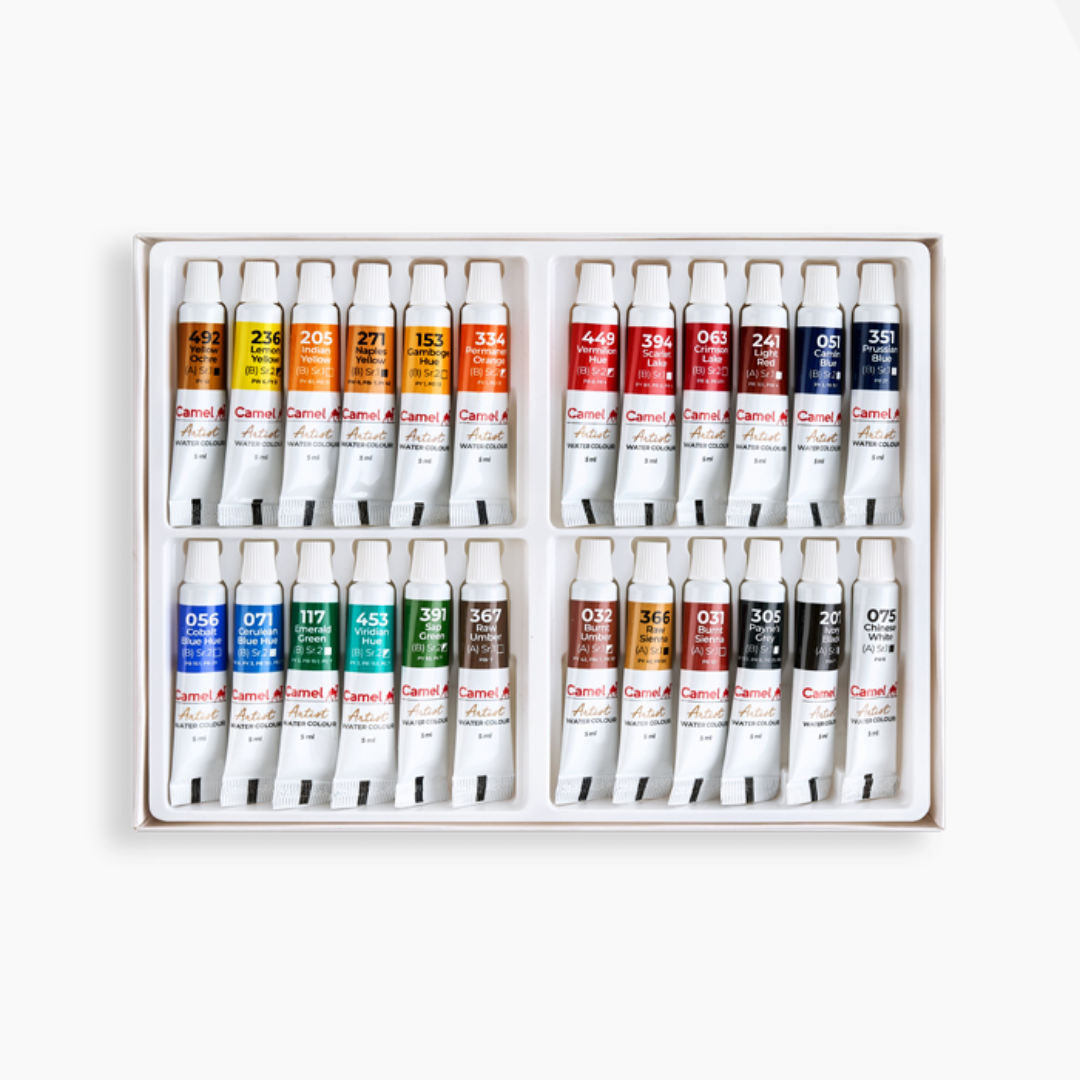 Camel  Artist  Water  Colours  Assorted  pack  of  tubes,  24  shades  in  5  ml