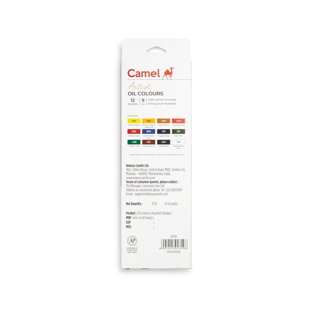 Camel  Artist  Oil  Colours  Assorted  pack  of  12  shades  in  9  ml