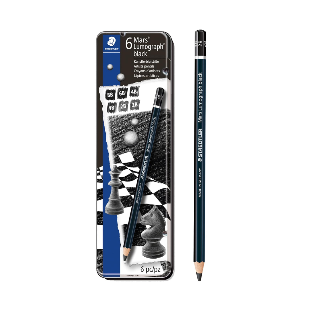 Staedtler Mars Lumograph Artists BLACK Pencils Pack of 6