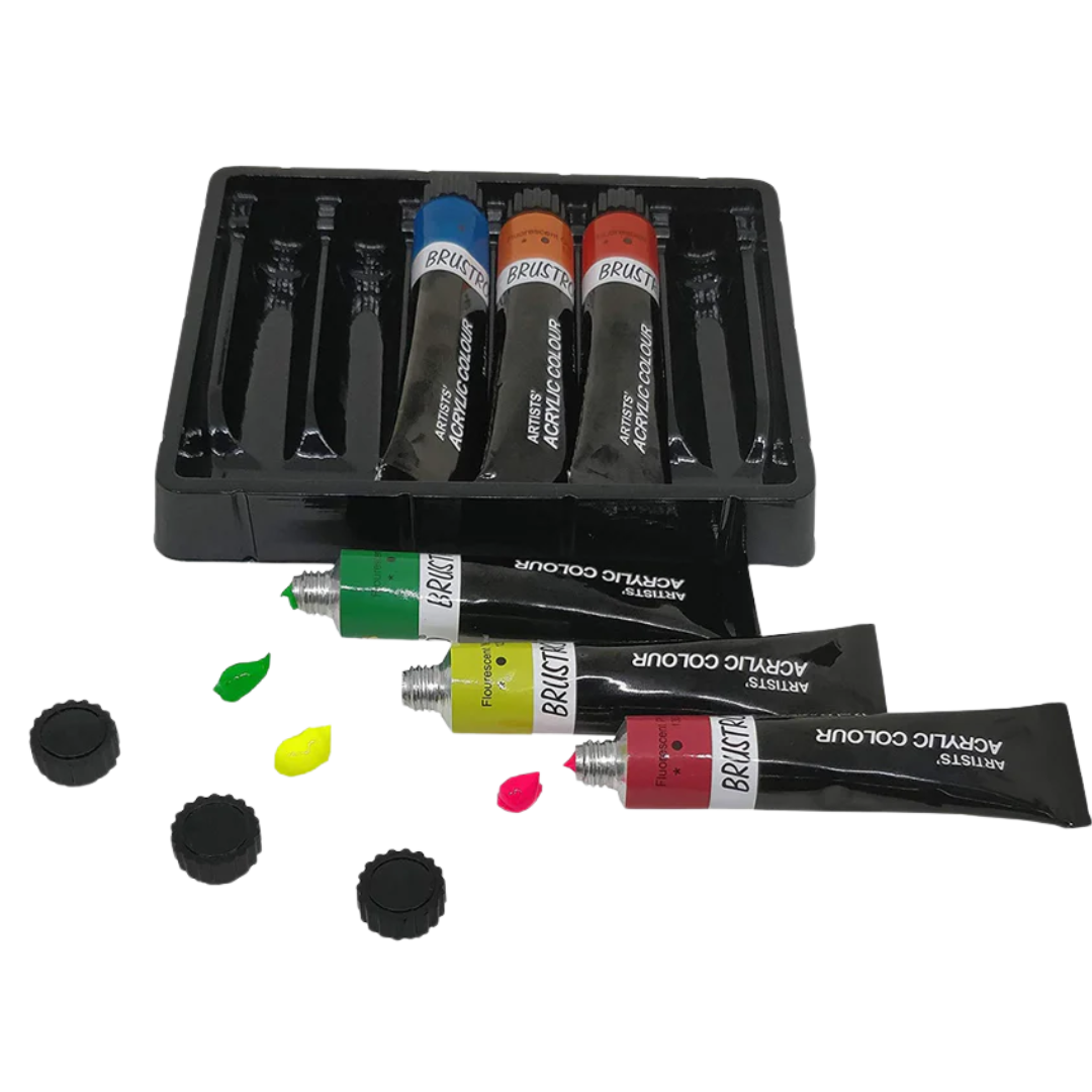 Brustro Artists Acrylic Colour Paint Set of 6 Fluorescent Colours x 12ml Tubes