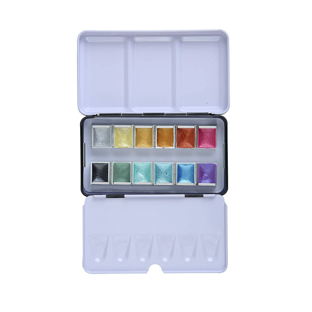 Brustro Metallic Watercolour Half Pans Set of 12