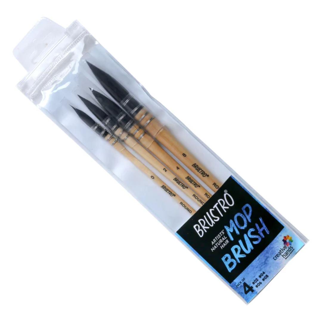 BRUSTRO Artists' Natural Hair MOP Brush Set of 4 (0, 2, 4, 8)