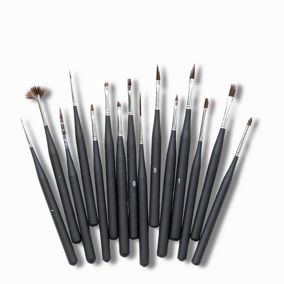 Stationerie Vegan Handmade Mini Spotter Detailer Liner Set of 14-1 Detailer Mini Mop with Brush Holder for Professional Artist Premium Handmade Paintbrush Set for Acrylic Watercolor Oil Nail Art Painting Set of 15
