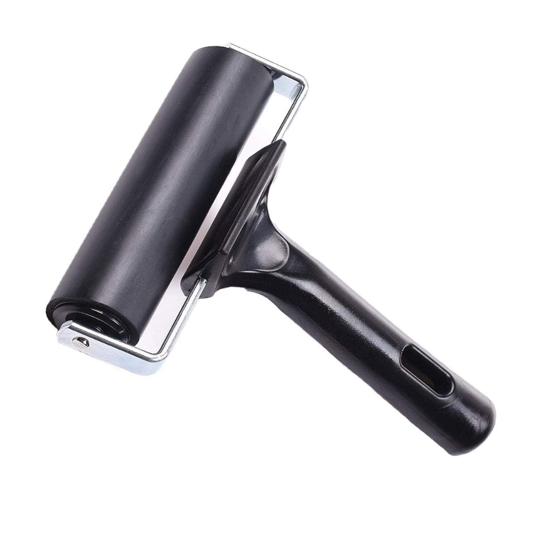 Stationerie 4 inch Rubber Roller Brayer Rollers, Glue Roller Black Handle for Ink Paint Block Stamping, Printmaking Wallpaper Arts Crafts