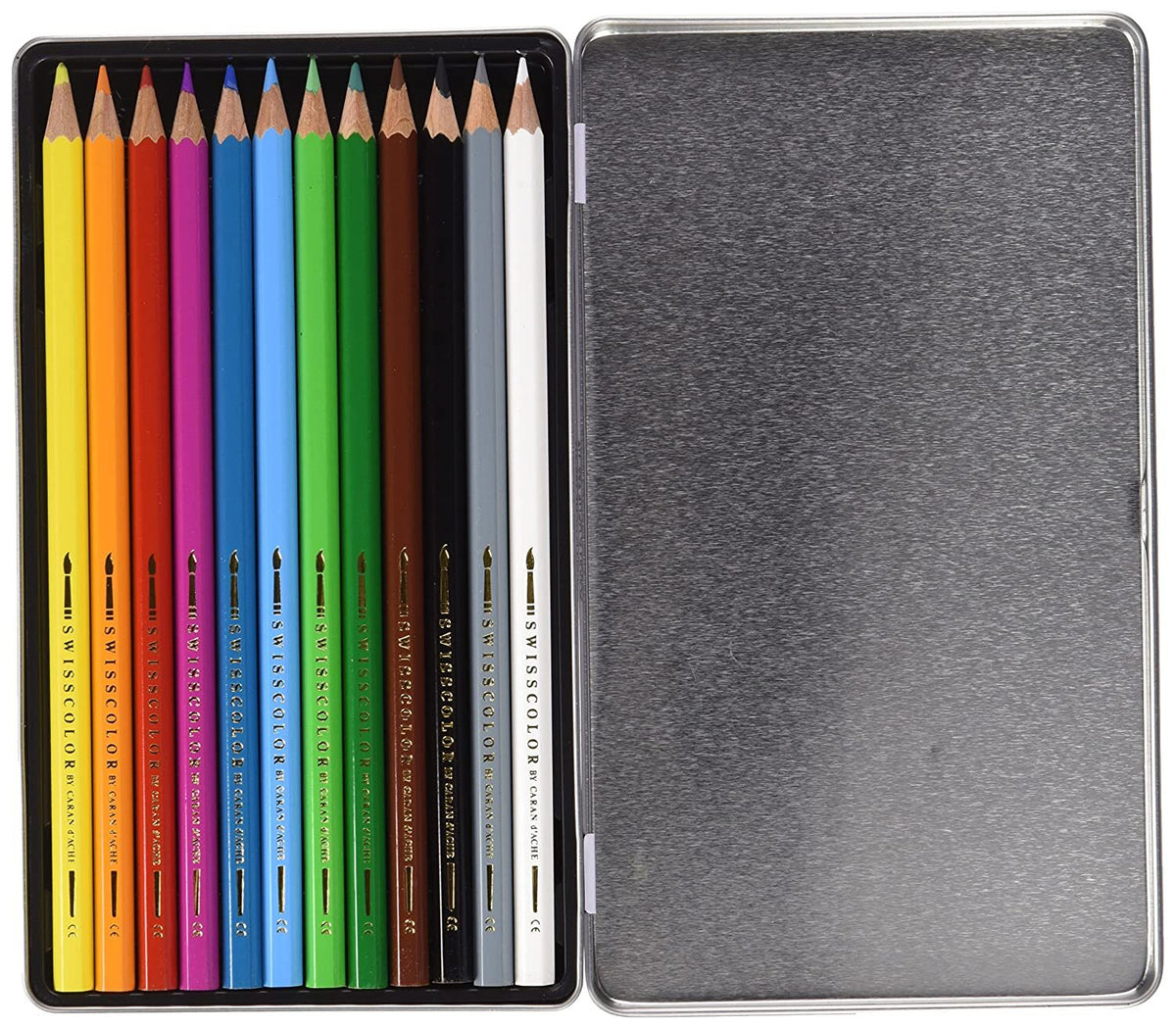 Caran d'Ache Swisscolor Aquarelle Pencils, 12 Shades Metal Box
