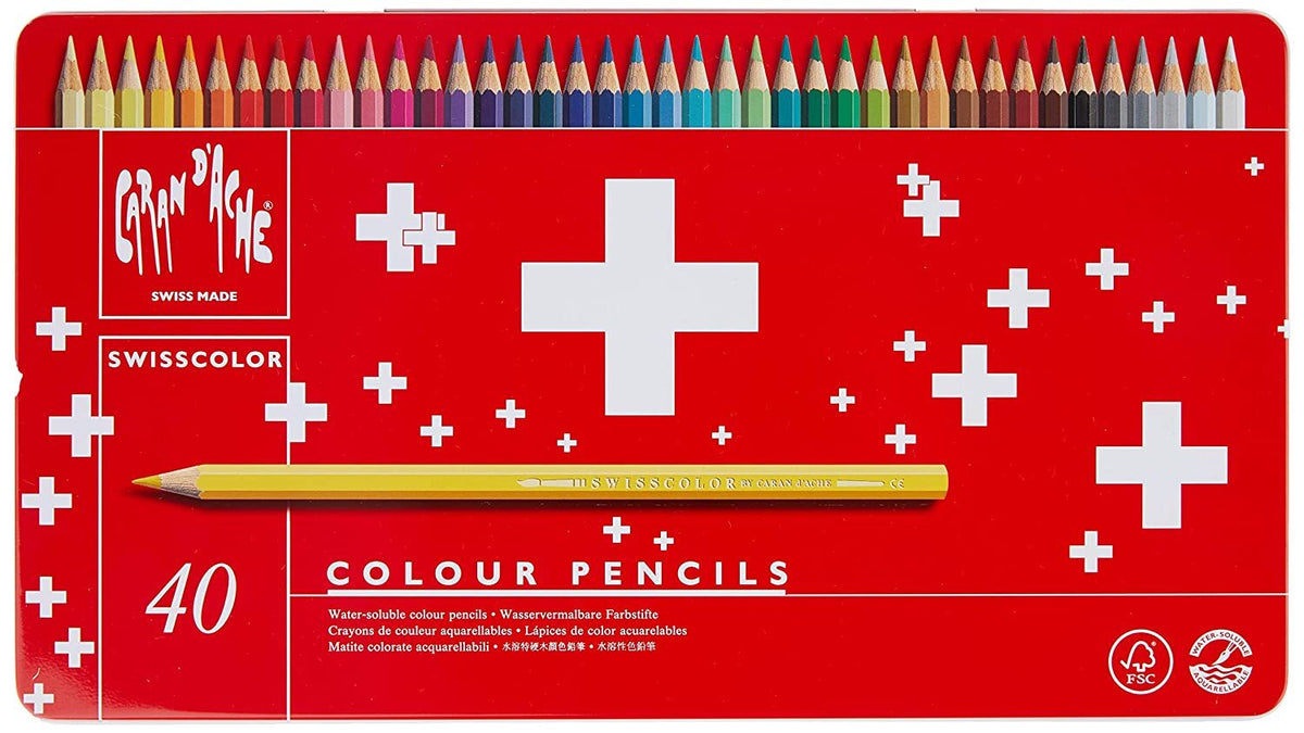 Caran d'Ache Swisscolor Watercolour Pencils, 40 Shades