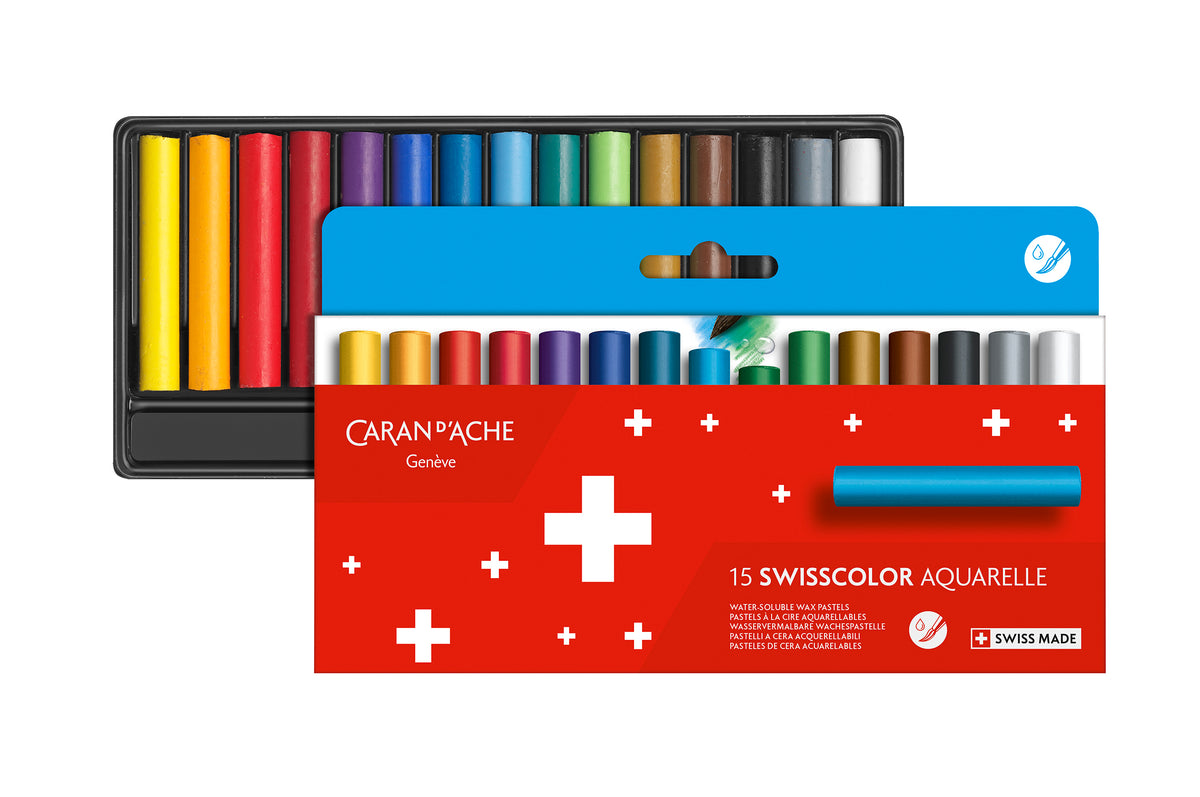 Caran d'Ache Swisscolor Water-Soluble Wax Pastels, 15 shades