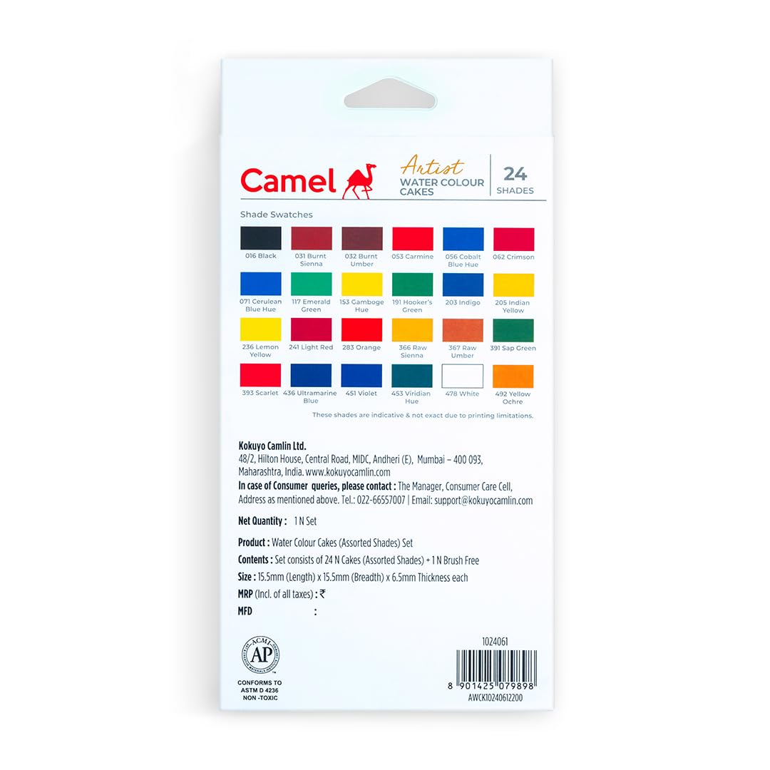Camel  Artist  Water  Colours  Assorted  box  of  cakes,  24  shades  with  Brush