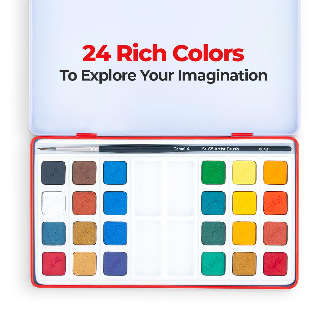 Camel  Artist  Water  Colours  Assorted  box  of  cakes,  24  shades  with  Brush