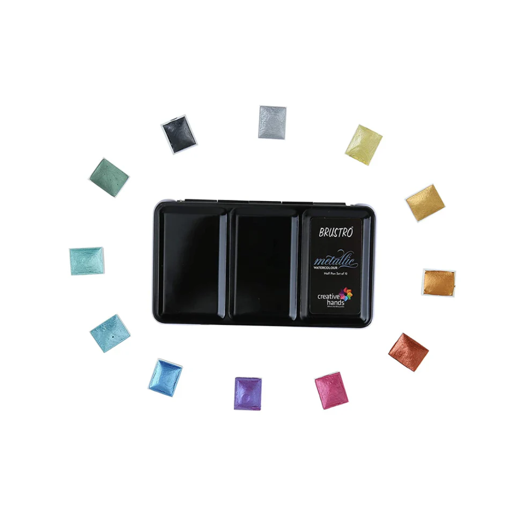 Brustro Metallic Watercolour Half Pans Set of 12