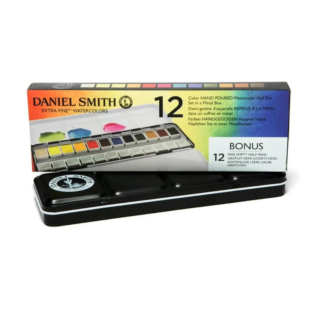 Daniel Smith 12 Color Hand Poured Watercolor Half Pan Set in a Metal Box