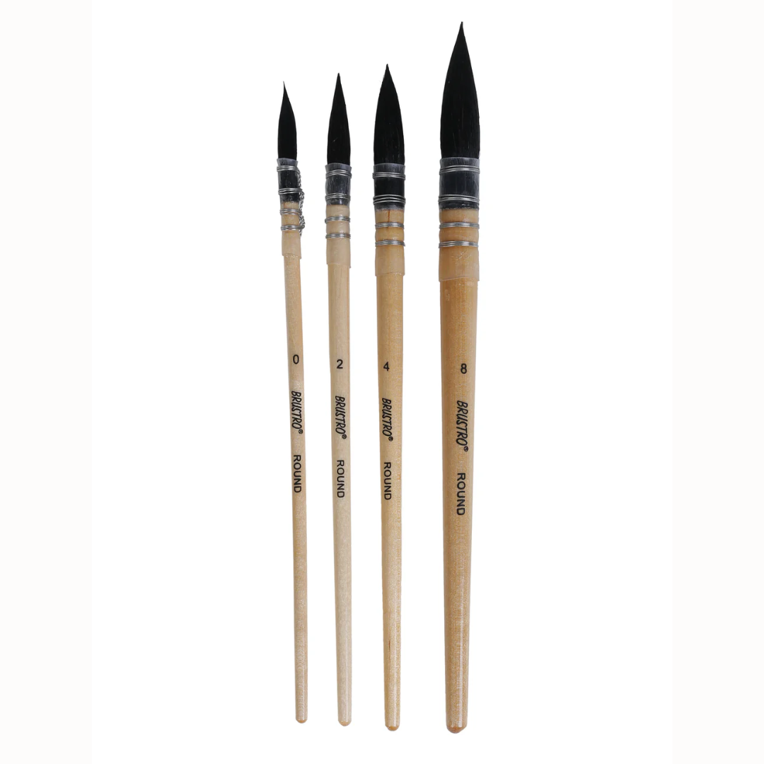 BRUSTRO Artists' Natural Hair MOP Brush Set of 4 (0, 2, 4, 8)