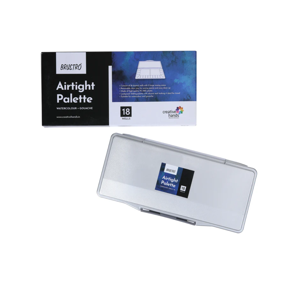 BRUSTRO Artists’ AIRTIGHT Palette 18 Wells for Watercolour and Gouache with a Removable Clear Tray