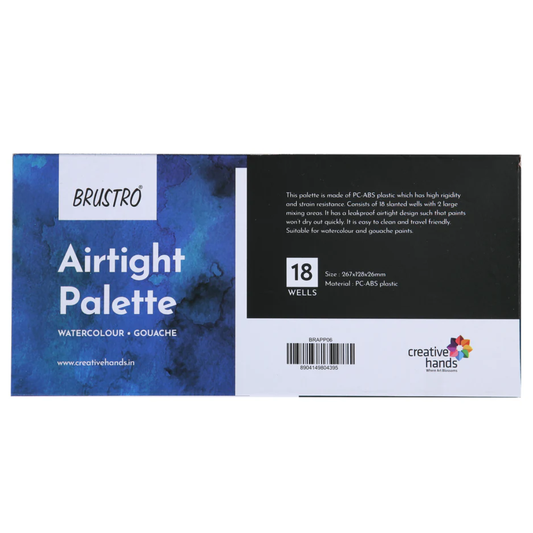 BRUSTRO Artists’ AIRTIGHT Palette 18 Wells for Watercolour and Gouache with a Removable Clear Tray