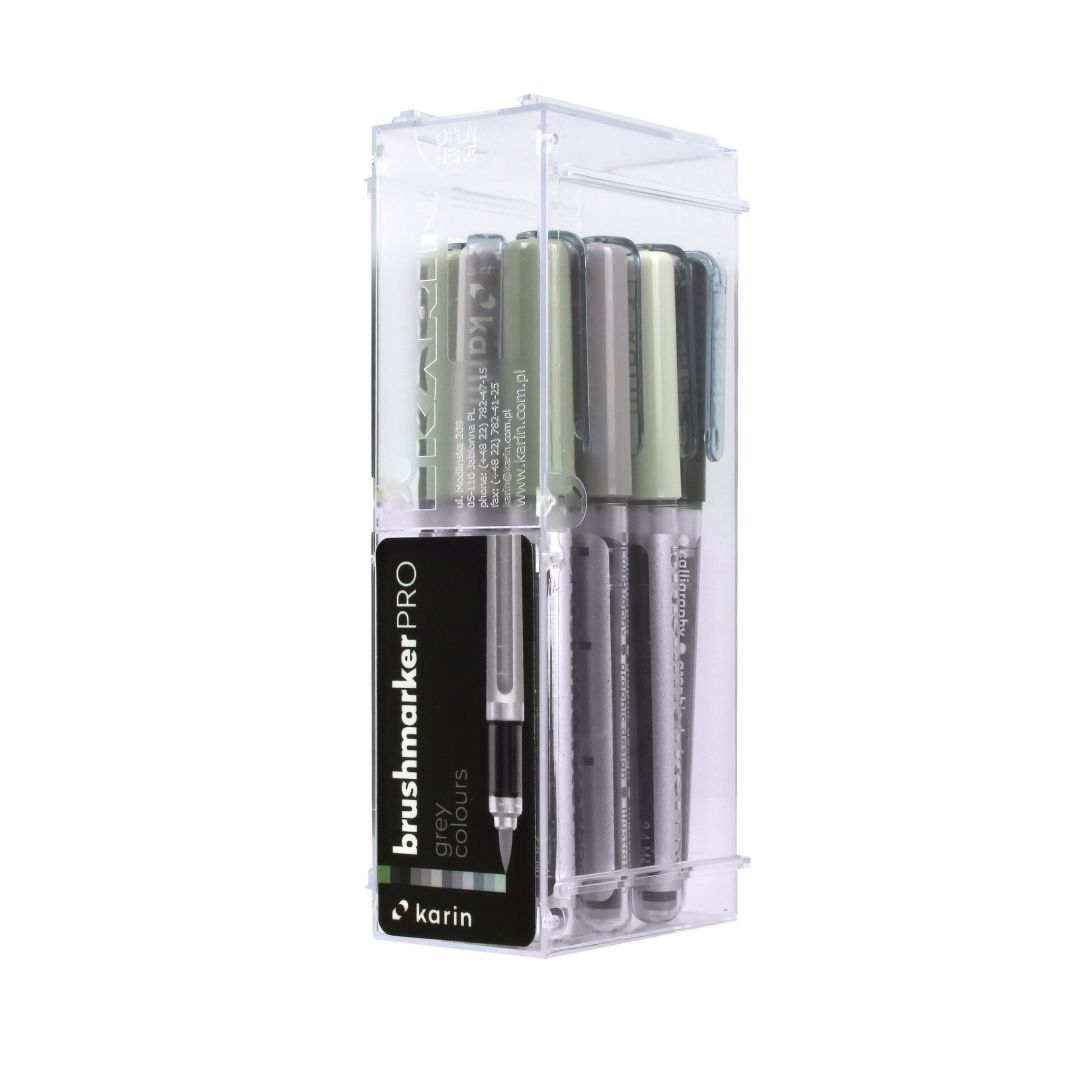 Karin Brushmarker PRO   Water Based   Brush Tip   Grey Colours   12 Colours
