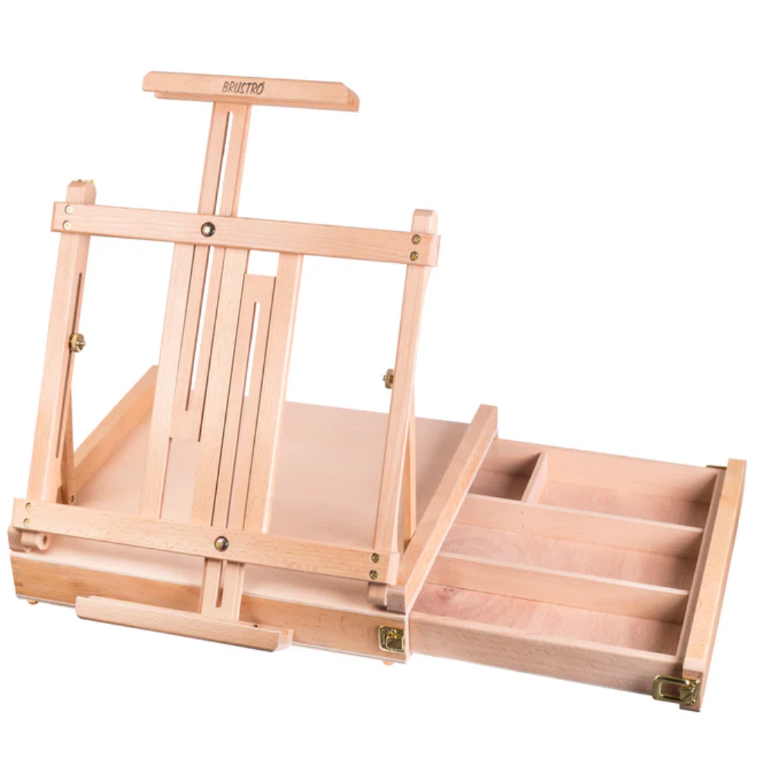 Brustro Artists' Portable Tabletop Wood Sketchbox Easel With Wooden Drawer