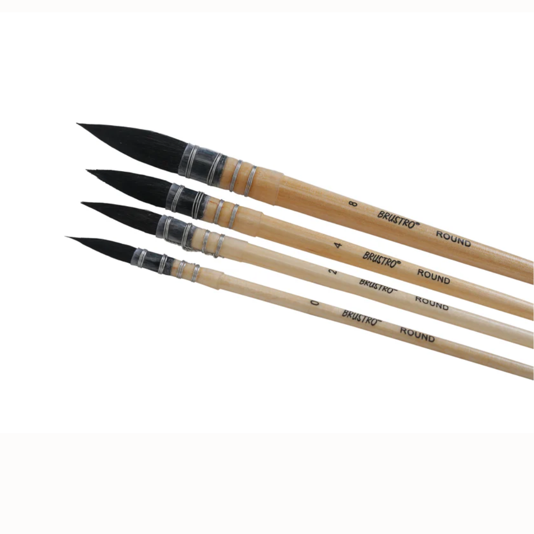 BRUSTRO Artists' Natural Hair MOP Brush Set of 4 (0, 2, 4, 8)