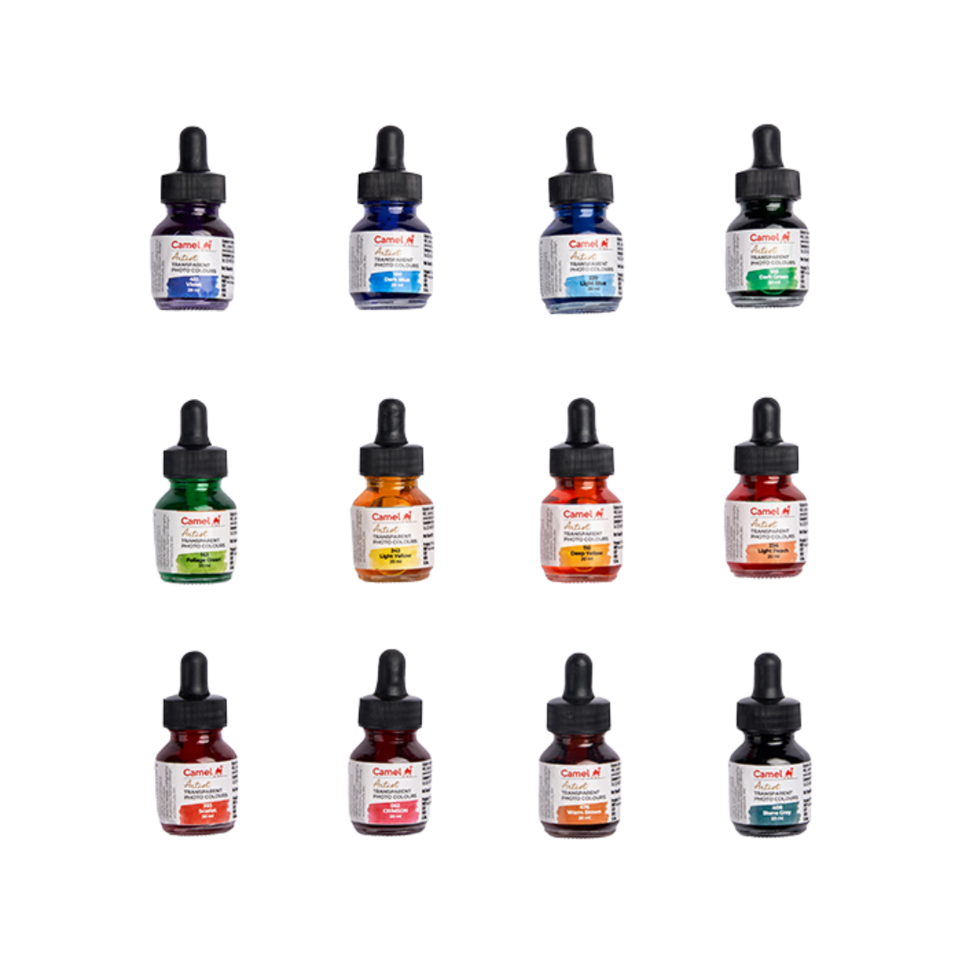 Camel Transparent  Photo  Colours  Assorted  pack  of  12  shades  in  20  ml