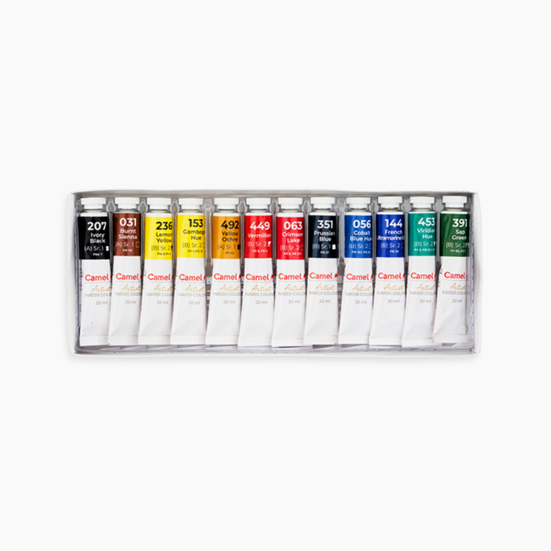 Camel  Artist  Water  Colours  Assorted  pack  of  tubes,  12  shades  in  20  ml