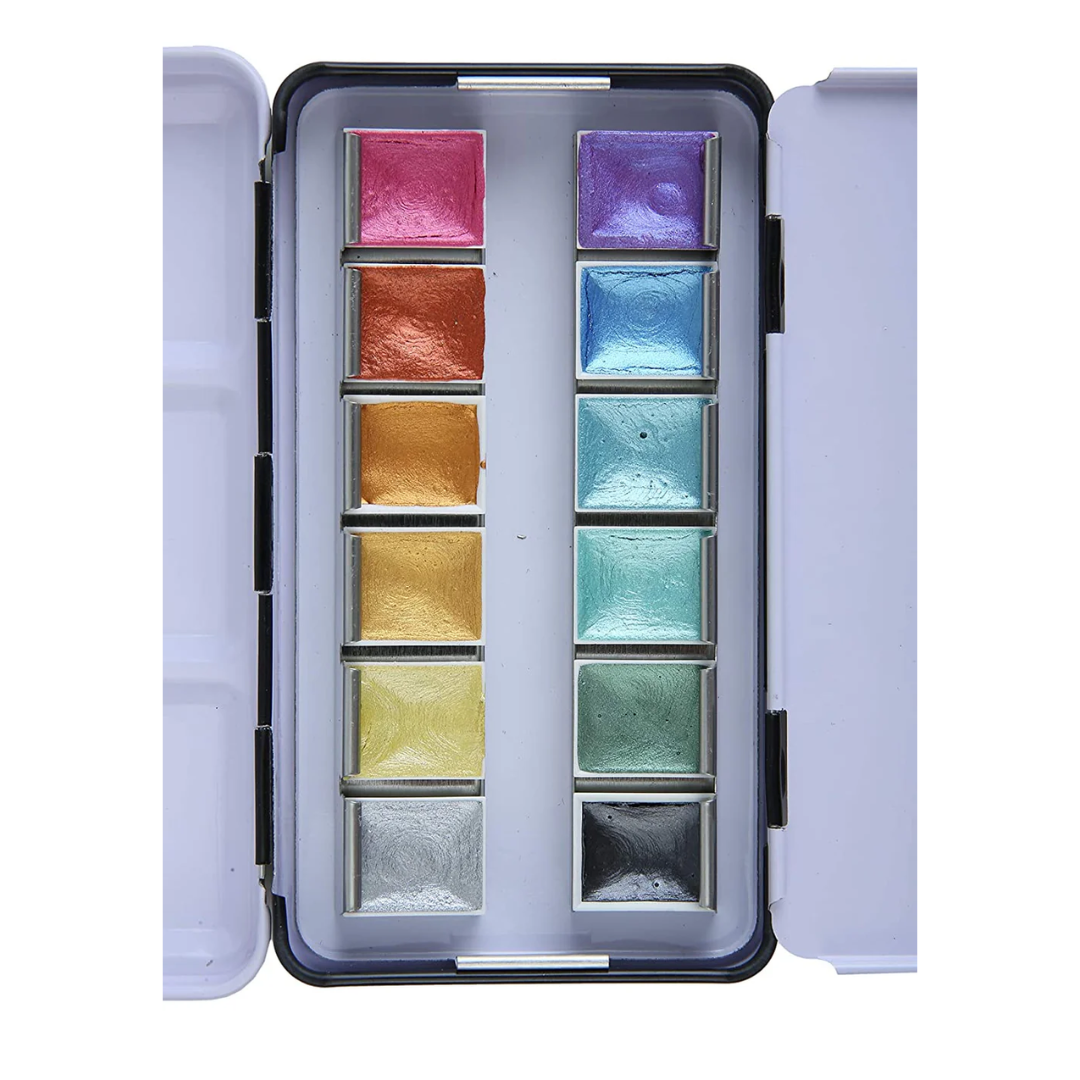 Brustro Metallic Watercolour Half Pans Set of 12