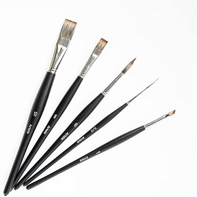Stationerie' Professional Paint Brush Set for Acrylic, Watercolour, Oil, Fabric, Poster, Gouache, Mix Media Painting  5 Assorted Brushes (Mix Media Vegan Bristle)