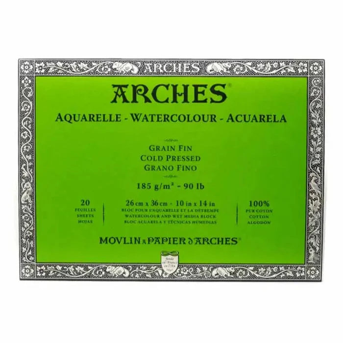 Arches Watercolour 300 GSM Cold Pressed Natural White 26 x 36 cm Paper Blocks, 20 Sheets