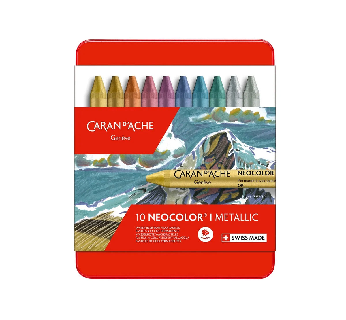 Caran d'Ache Neocolor I Metallic Wax Pastels, 10 Shades