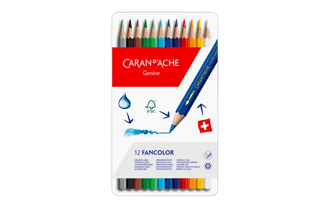 Caran d'Ache Fancolor Colour Pencils, 12 Assorted