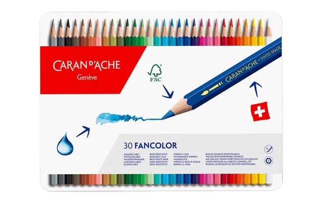 Caran d'Ache Fancolor Colour Pencils, 30 Assorted