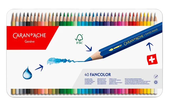 Caran d'Ache Fancolor Colour Pencils, 40 Assorted