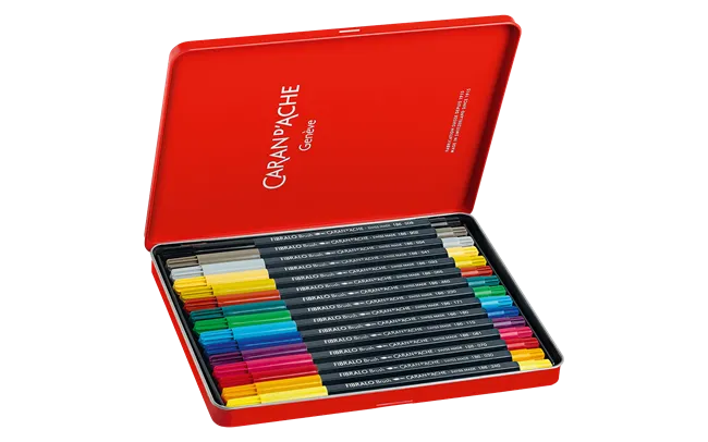 Caran d'Ache Fibralo Brush Markers, 15 Shades Metal Box