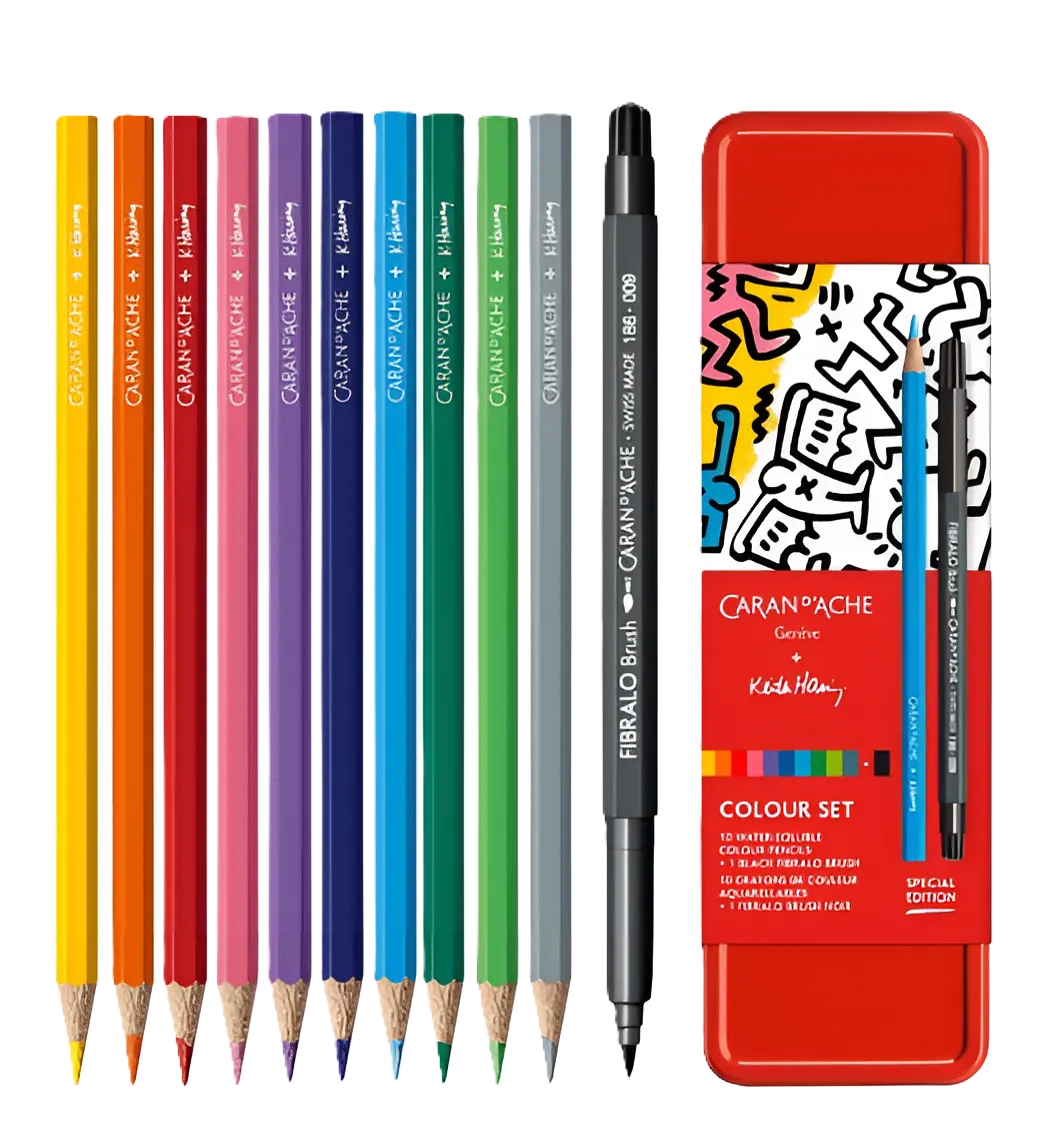 Caran d'Ache Keith Haring Colour Set - 10 Water-Soluble Pencils & Brush Pen