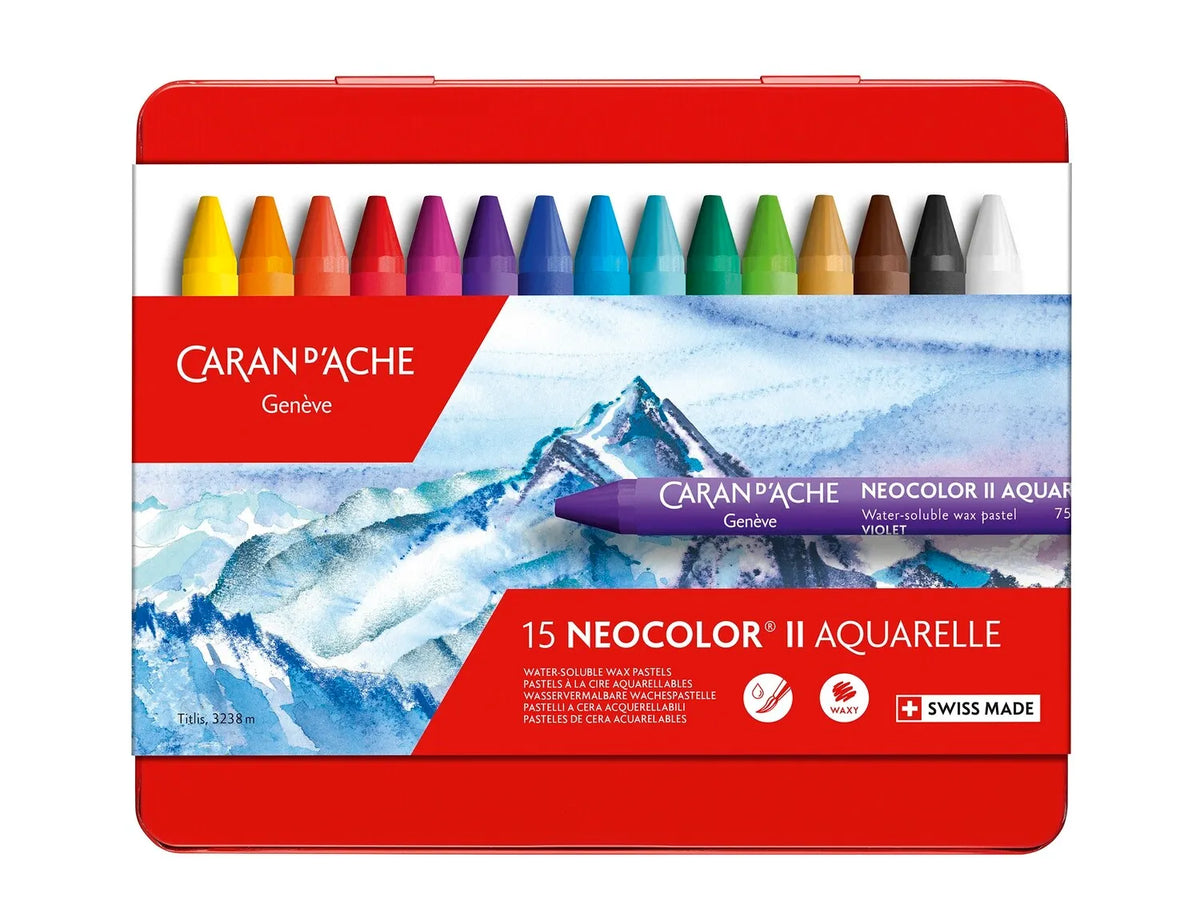 Caran d'Ache Neocolor II Aquarelle Wax Pastels, 15 Shades