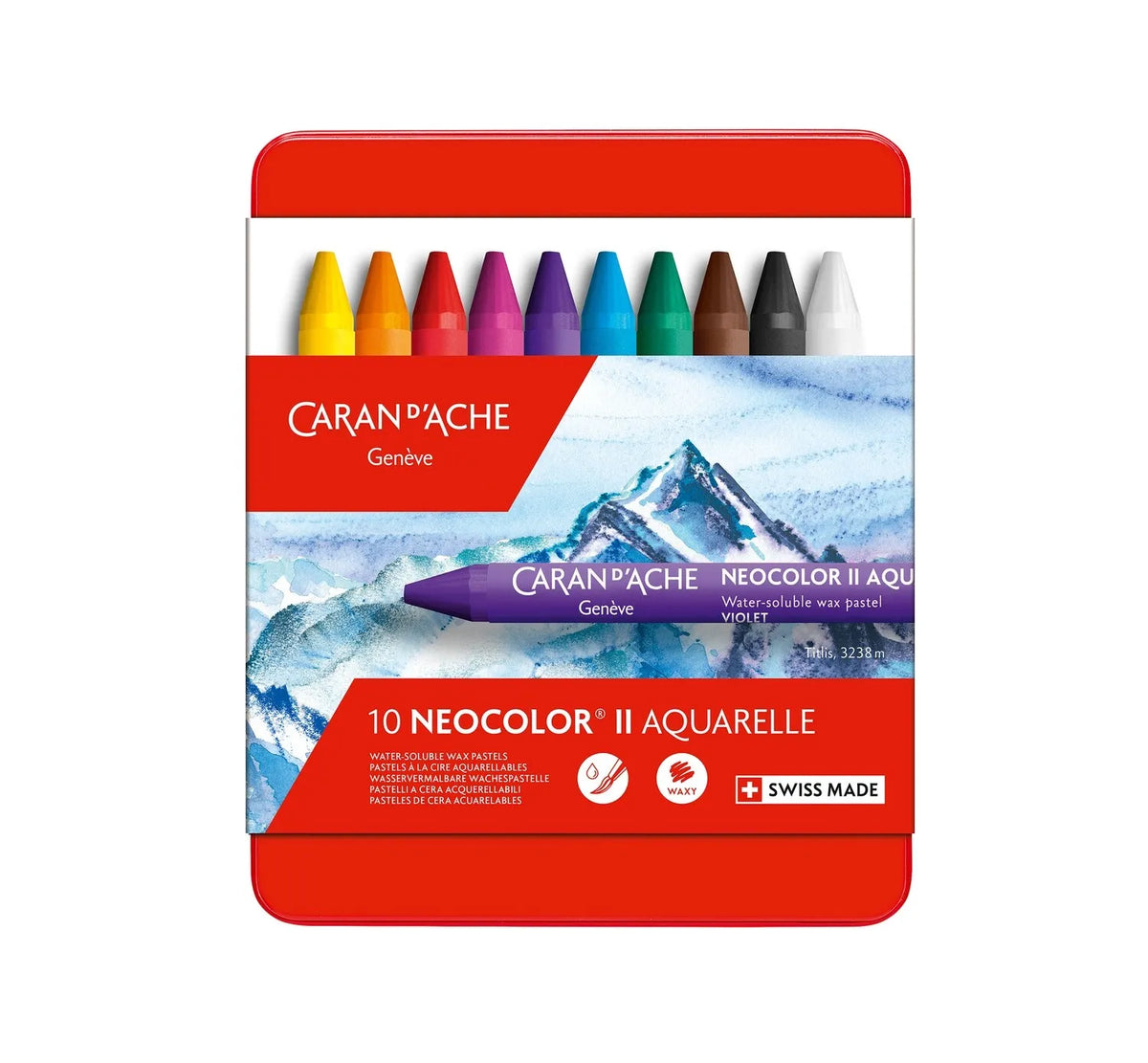 Caran d'Ache Neocolor II Aquarelle Wax Pastels, 10 Shades