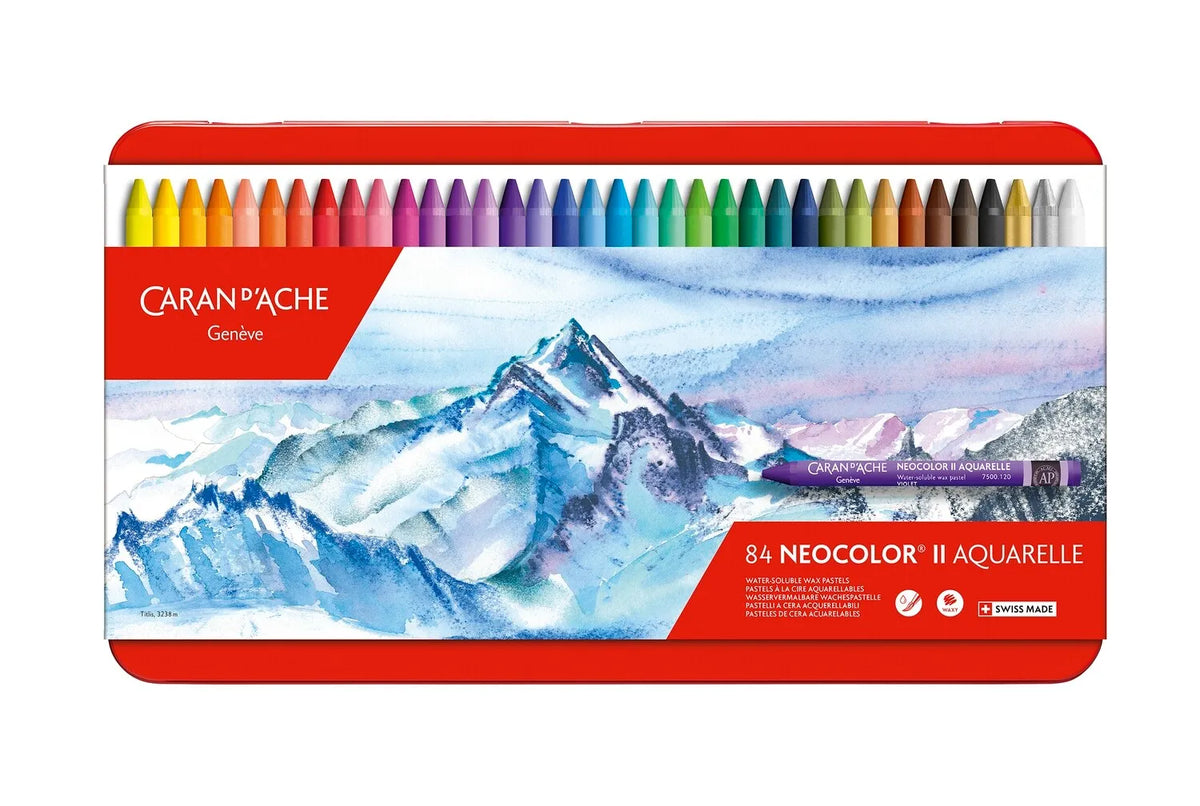 Caran d'Ache Neocolor II Aquarelle Wax Pastels, 84 Shades Metal Tin