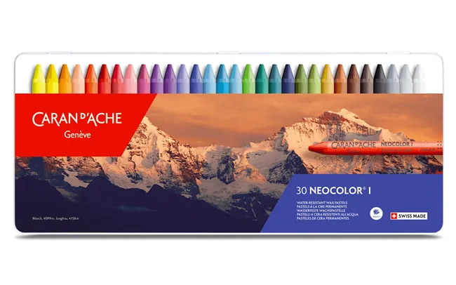 Caran d'Ache Neocolor I Wax Pastels, 30 Colours Metal Box