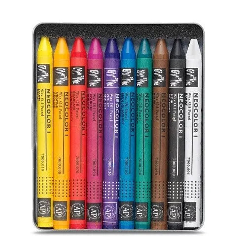 Caran d'Ache Neocolor I Wax Pastels, 10 Colours Metal Box