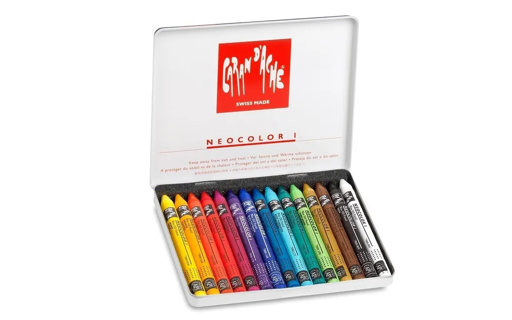 Caran d'Ache Neocolor I Wax Pastels, 15 Colours Metal Box