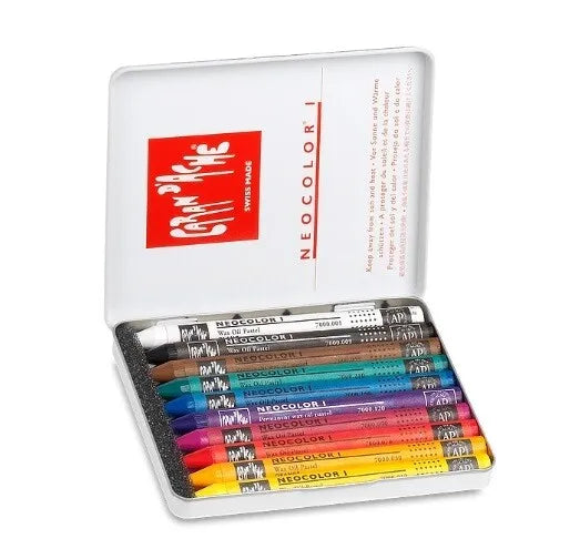 Caran d'Ache Neocolor I Wax Pastels, 10 Colours Metal Box