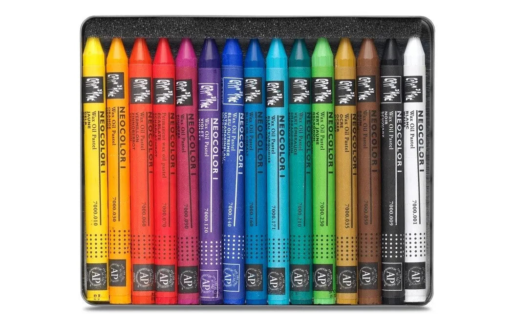 Caran d'Ache Neocolor I Wax Pastels, 15 Colours Metal Box