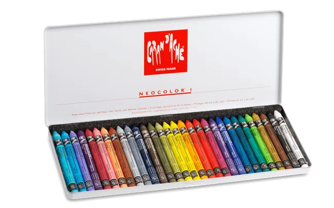 Caran d'Ache Neocolor I Wax Pastels, 30 Colours Metal Box