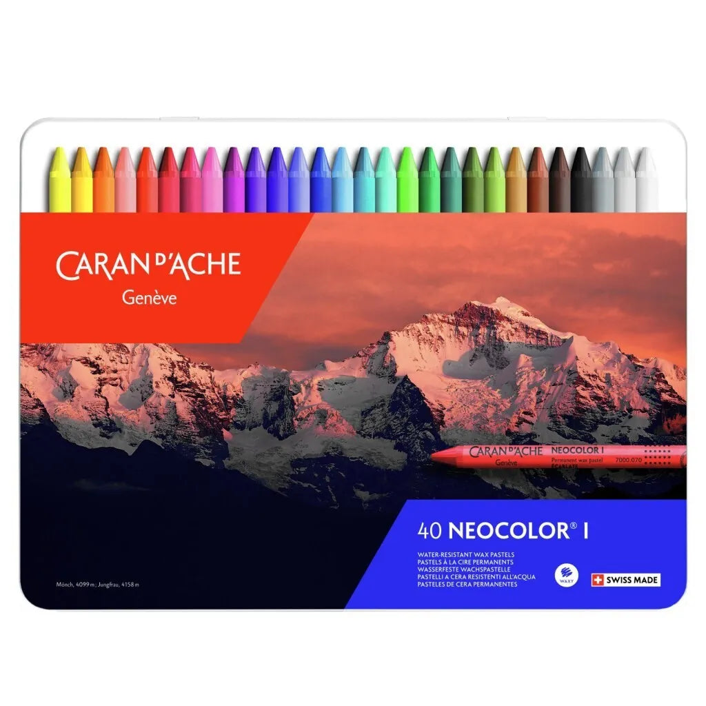Caran d'Ache Neocolor I Wax Pastels, 40 Colours Metal Box
