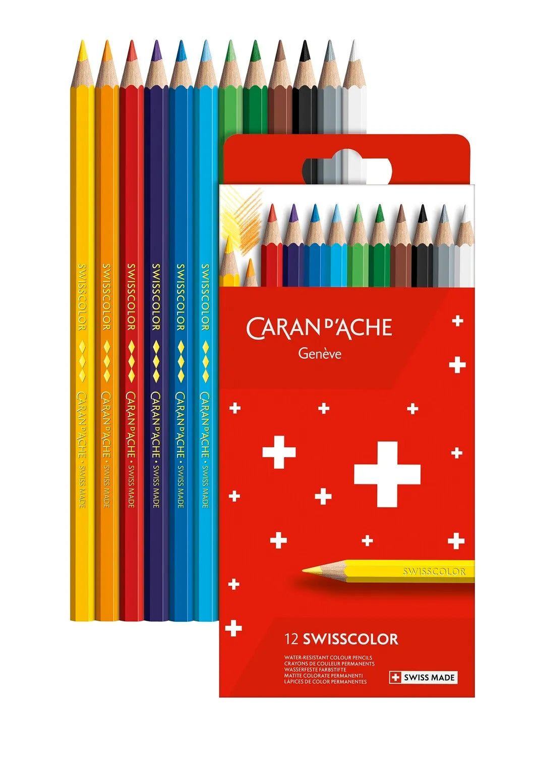 Caran d'Ache Swisscolor Permanent Colour Pencils, 12 Shades